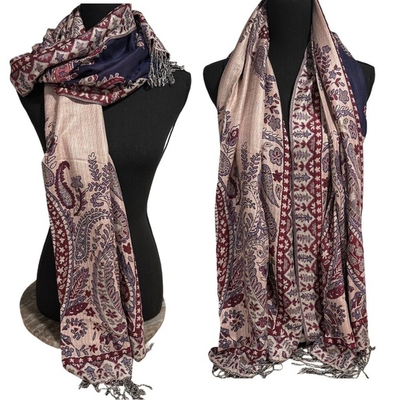 Elegant Large Shawl Wrap Double-sided Super Soft Quality Rayon Silver Blue Pink - Picture 9 of 15